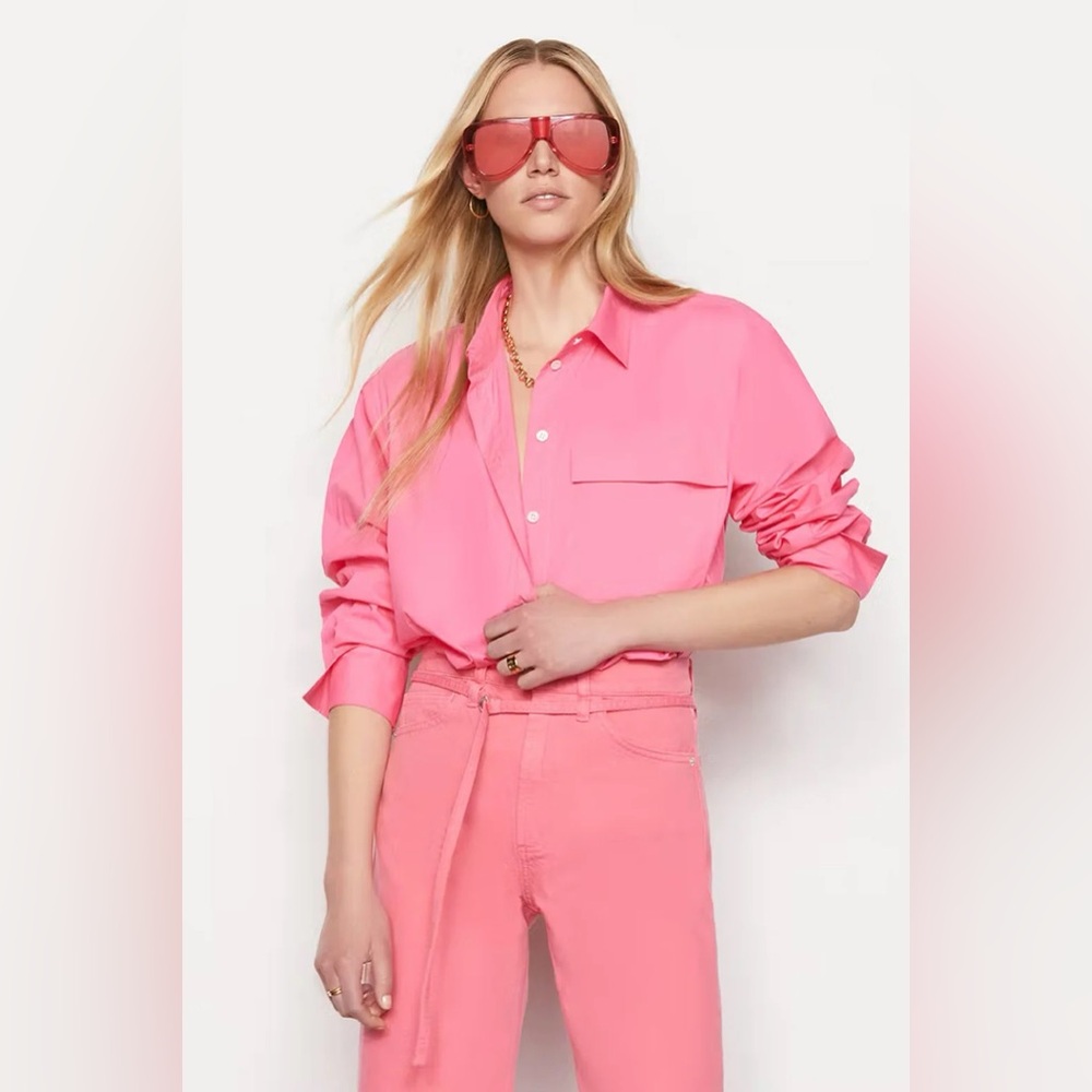 FRAME The Oversized Vacation Organic Cotton Shirt Bright Pink - Picture 5 of 15